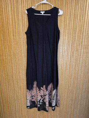 Pure Jill Women's Dark Navy Sleeveless Cotton Maxi Dress Tropical Resort Size L